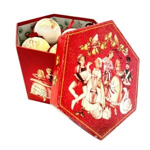 Vintage 12 Days of Christmas Sugar Ball Ornaments Set W/Box Holiday Collectibles